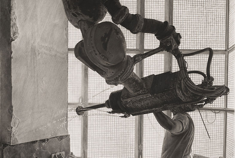 Kuka (2026). Carbonilla sobre papel maruflado, 200 x 140 cm
