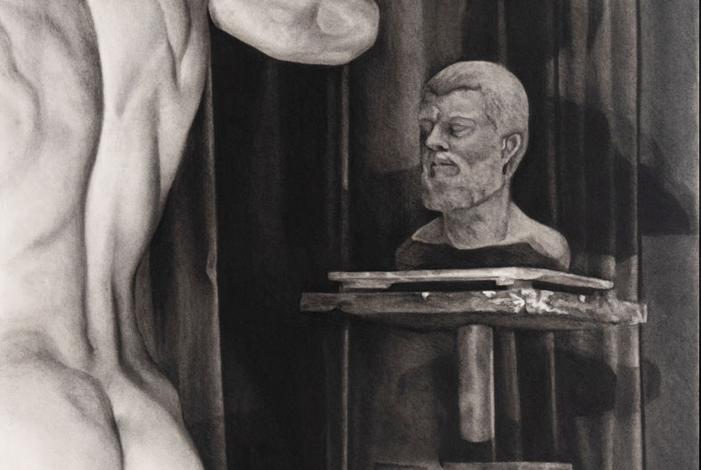 Busto (2022). Carbonilla sobre papel maruflado, 100 x 70 cm