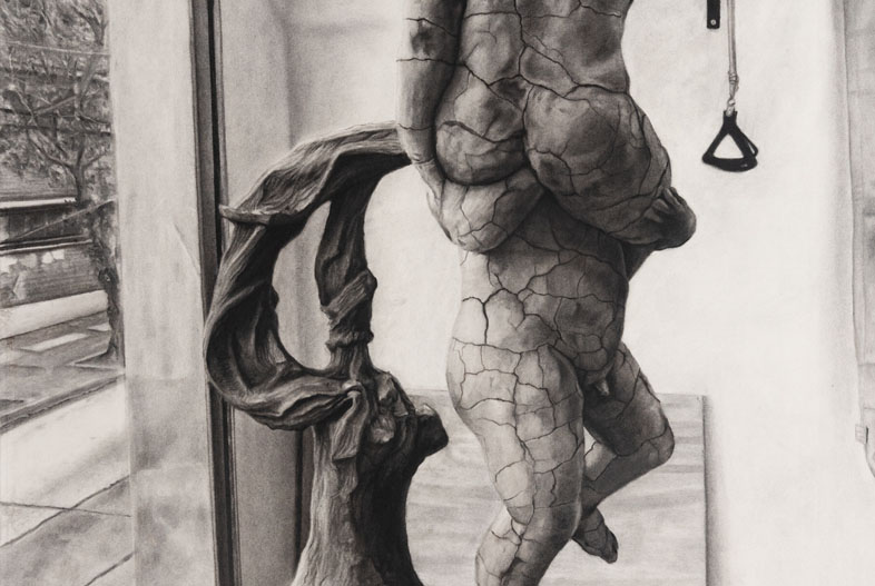 Putti (2022). Carbonilla sobre papel maruflado, 100 x 70 cm