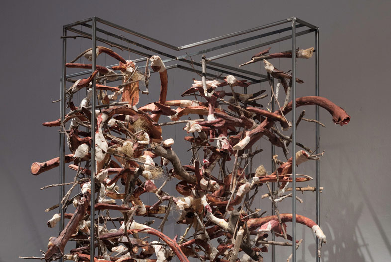 Prayer (2016). Pigmented wax, iron, bandages, plaster and clay, 260 x 154 x 174 cm